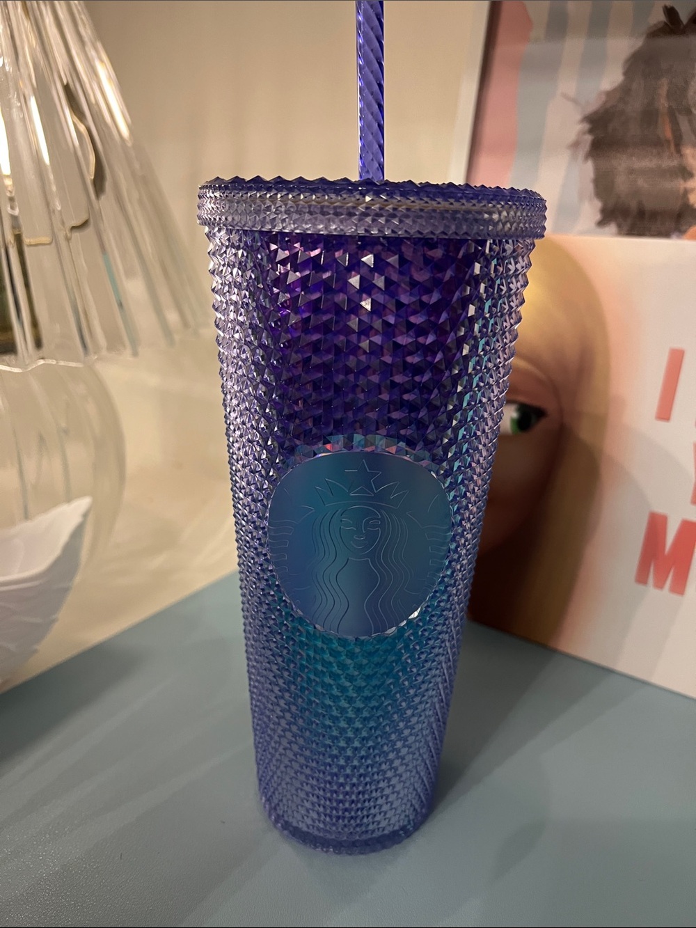 Starbucks Iridescent Purple Blue Studded Cold Cup with Straw